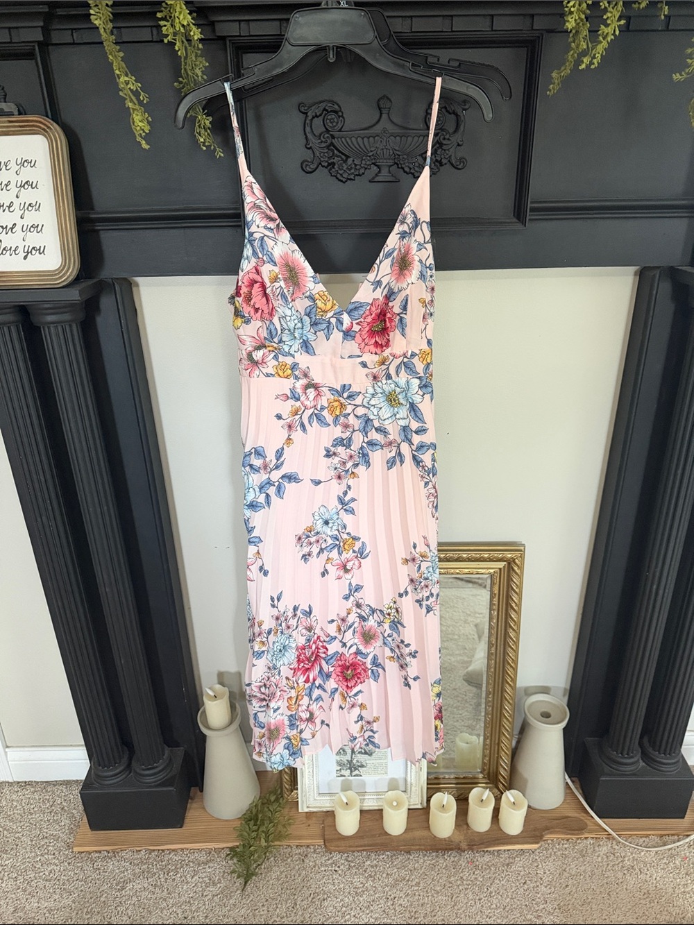 Floral Pleated Slip Dress in Blush Pink